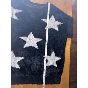 Storia Black & White Faux Fur Star Sweater Size Small Anthropology Fuzzy Cozy